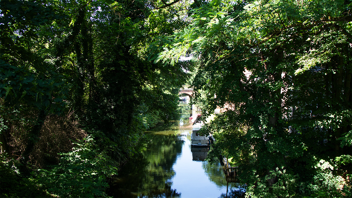 Canal Vielitz en Lindow (Mark), en Brandeburgo, con agua tranquila, orillas naturales e importancia como zona de pesca de lucio y perca.