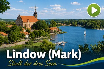 Videokachel Lindow (Mark) mit Seenlandschaft und Abspiel-Symbol für Radtouren-Videos