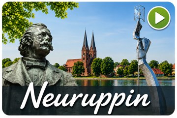 Videokachel Neuruppin mit Fontane, Klosterkirche und Parzival am Ruppiner See