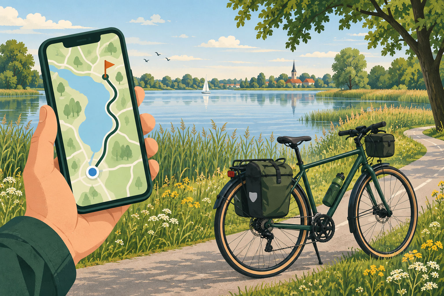 Smartphone mit einer Route zum Ausflugsziel